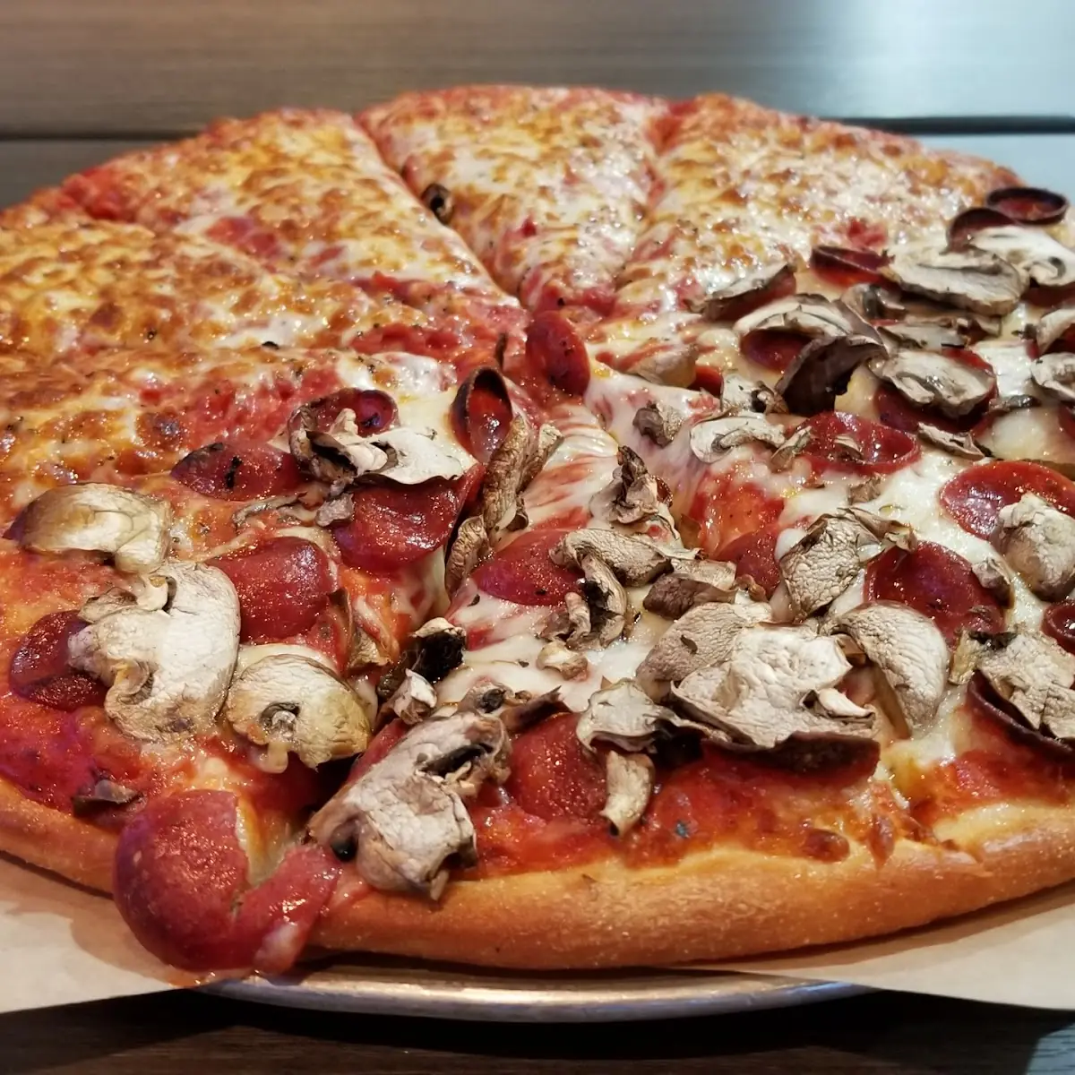 1 2 Cheese 1 2 Pepperoni & Mushroom Pizza