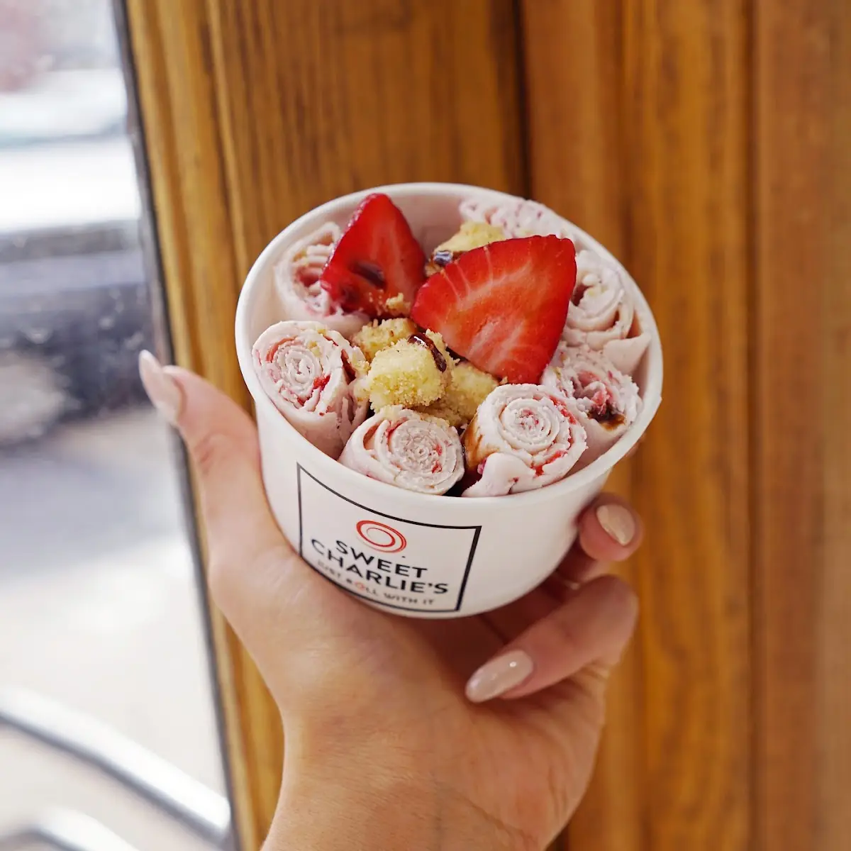 Rolled Ice Cream with Whipped Cream