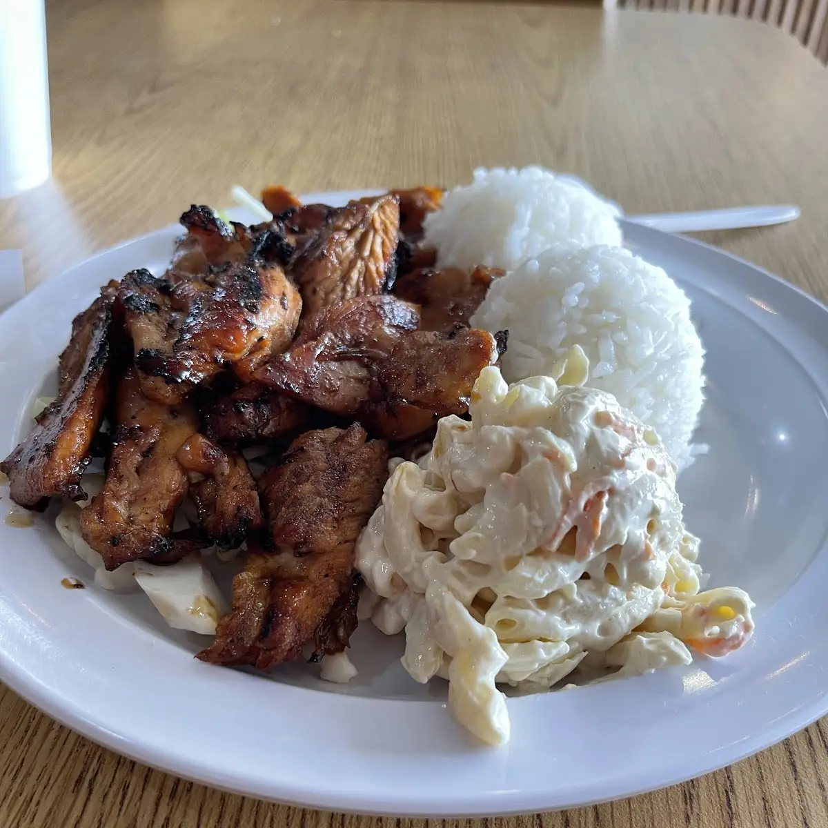 Grilled Chicken Plate with Rice and Macaroni Salad