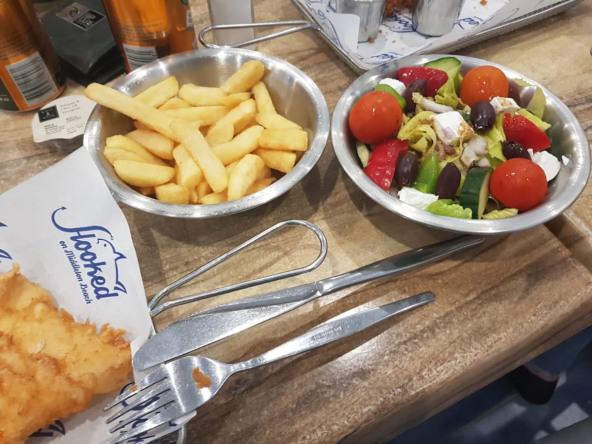 Cod and Chips with Salad, Hooked On Middleton Beach Fish & Chips