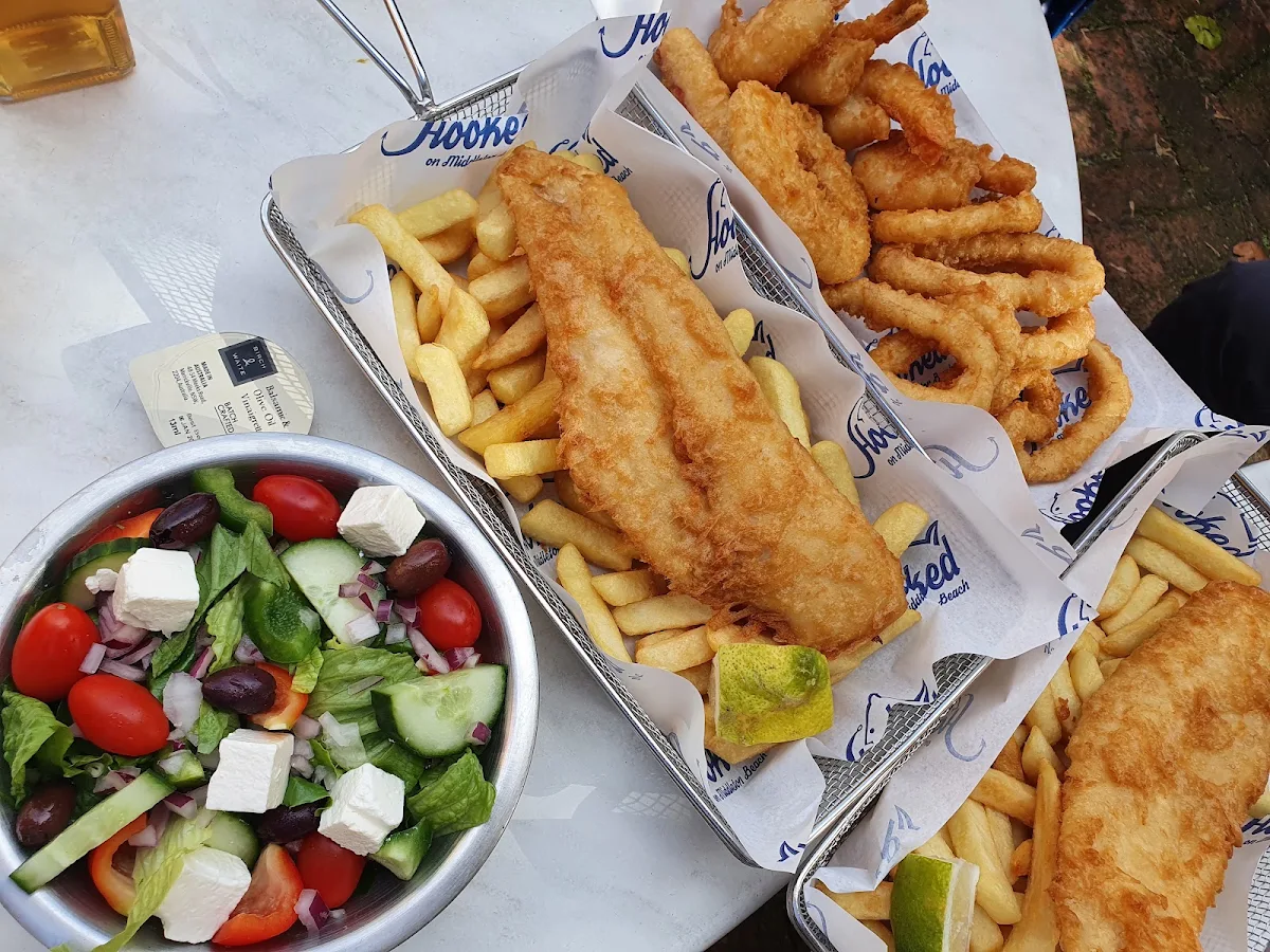 Portion of Fish and Chips with Tartare Sauce, Hooked On Middleton Beach Fish & Chips