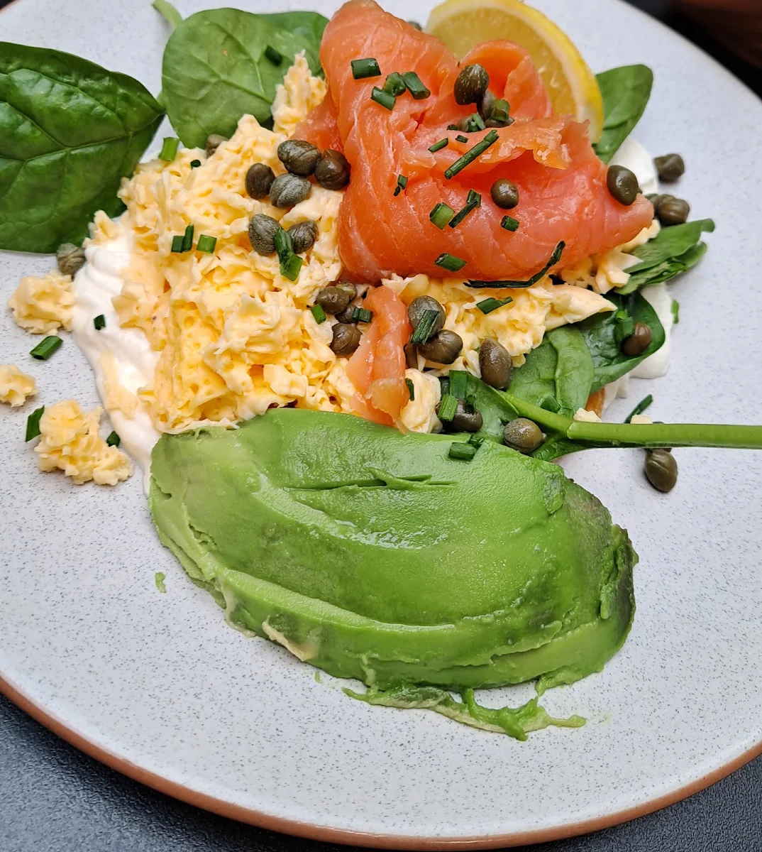 Salmon Scrambled Eggs Avocado, The Coffee Club