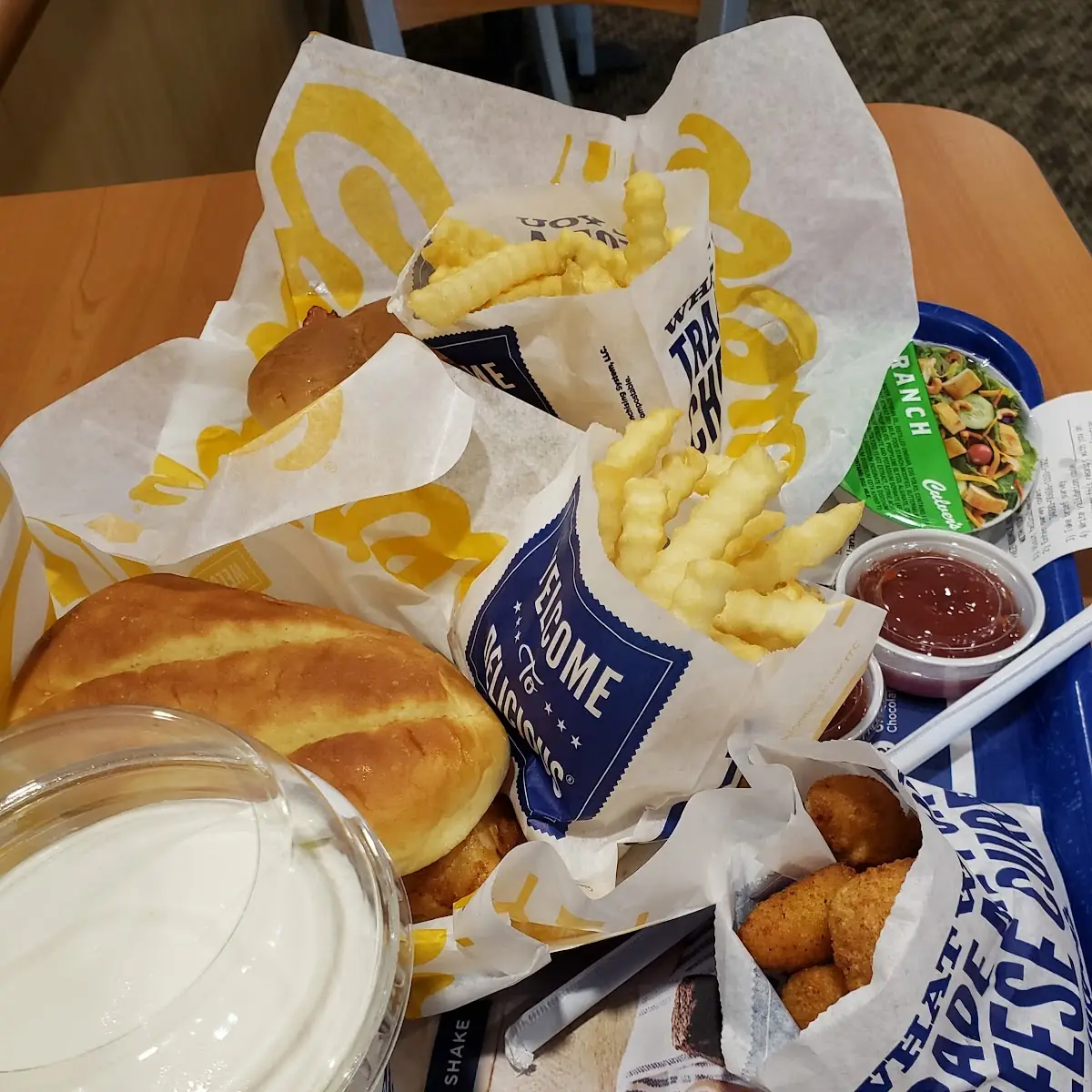 Cheese Burger Combo with Cheese Curds and Vanilla Shake