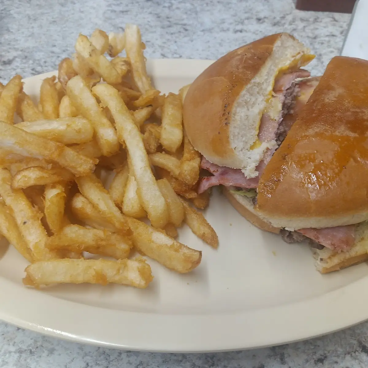 El Hut Burger and Fries with Cheese