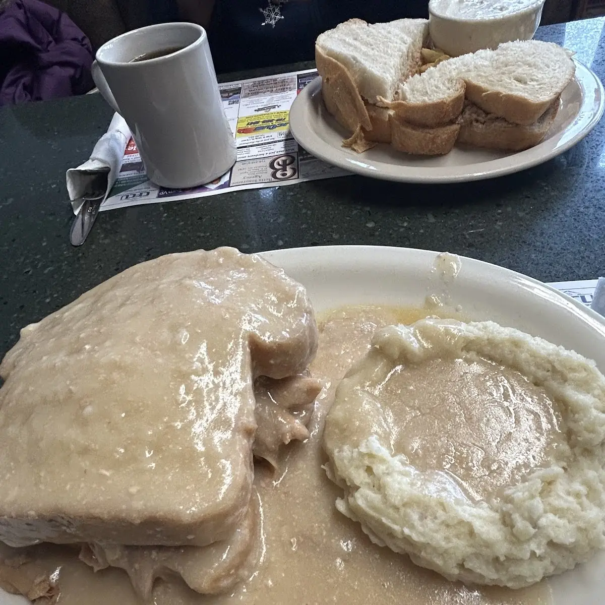 Turkey Sandwich with Mashed Potatoes and Gravy