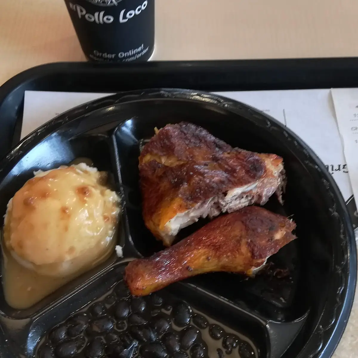 2 Piece Chicken Combo w Mashed Potatoes and Black Beans