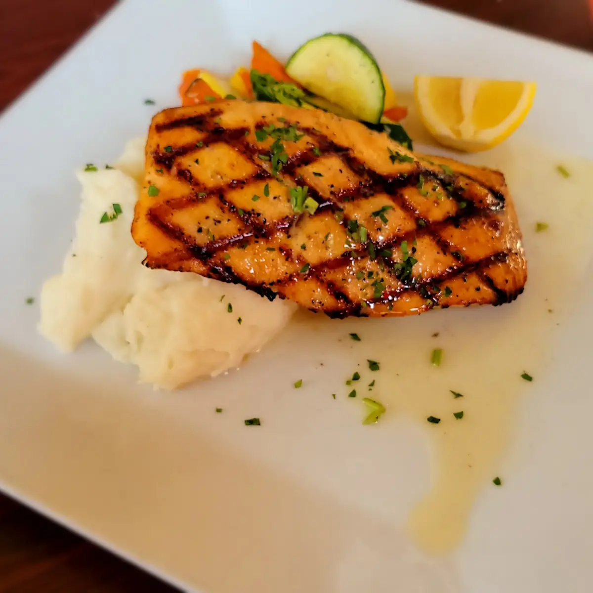 Grilled Salmon with Mashed Potatoes