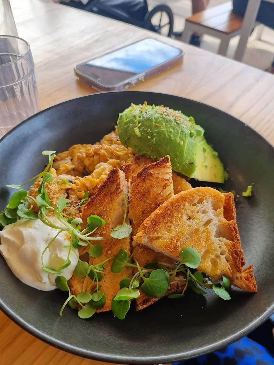 Leek Mushroom Miso Scramble Eggs V GFO, M.Y. Roasting Cafe