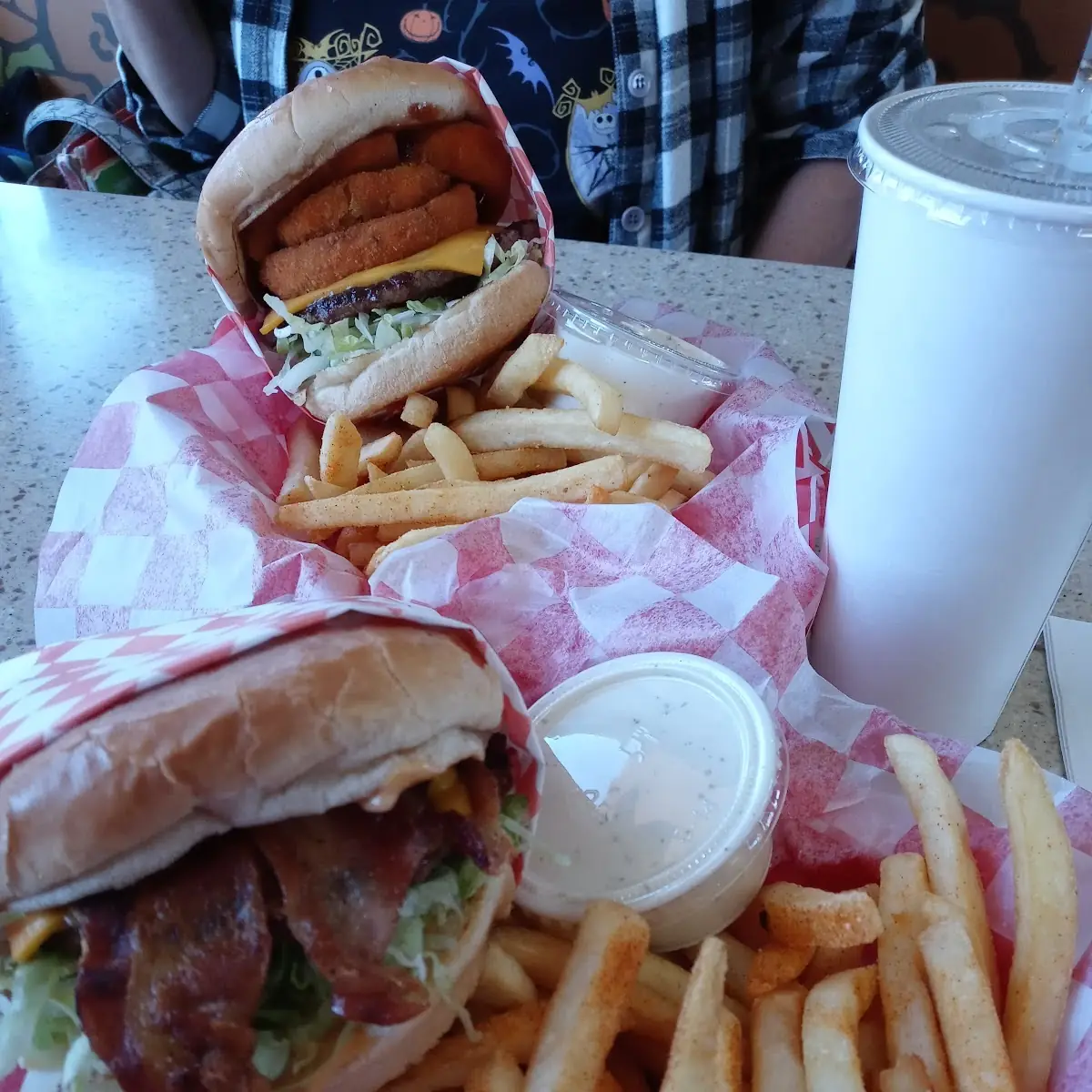 Avocado Bacon and BBQ Onion Ring Burger