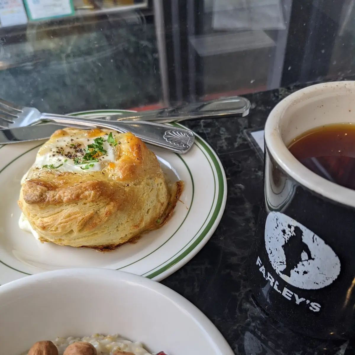 Biscuit Egg Steel Cut Oatmeal Rooibos Tea