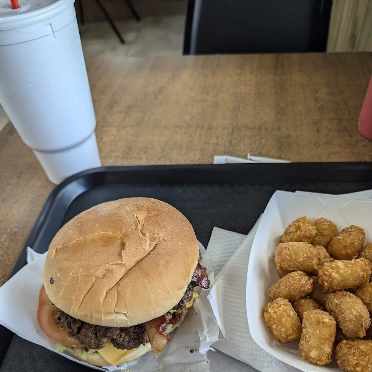 Double Bacon Cheeseburger and Tots