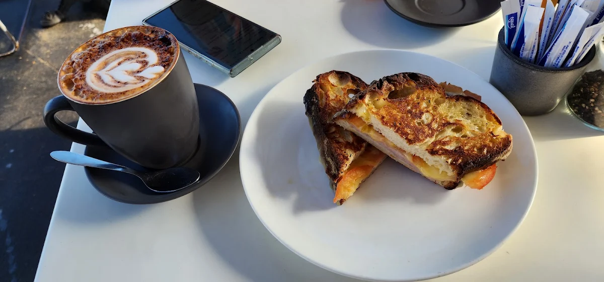 Cappuccino and Ham Cheese & Tomato Toastie, The Happy Wife
