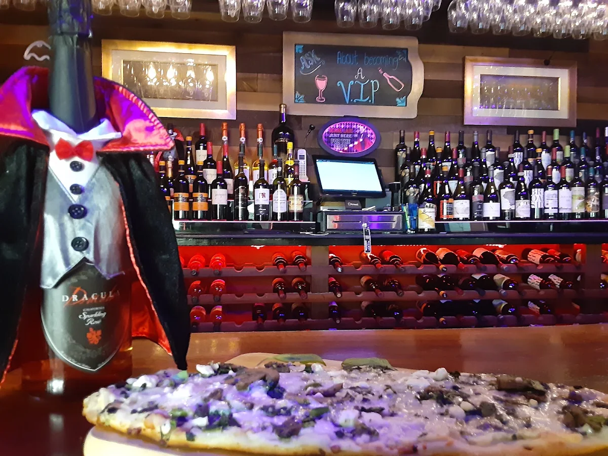 Dracula's Flatbread Pizza and Dracula Wine Sparkling Rose