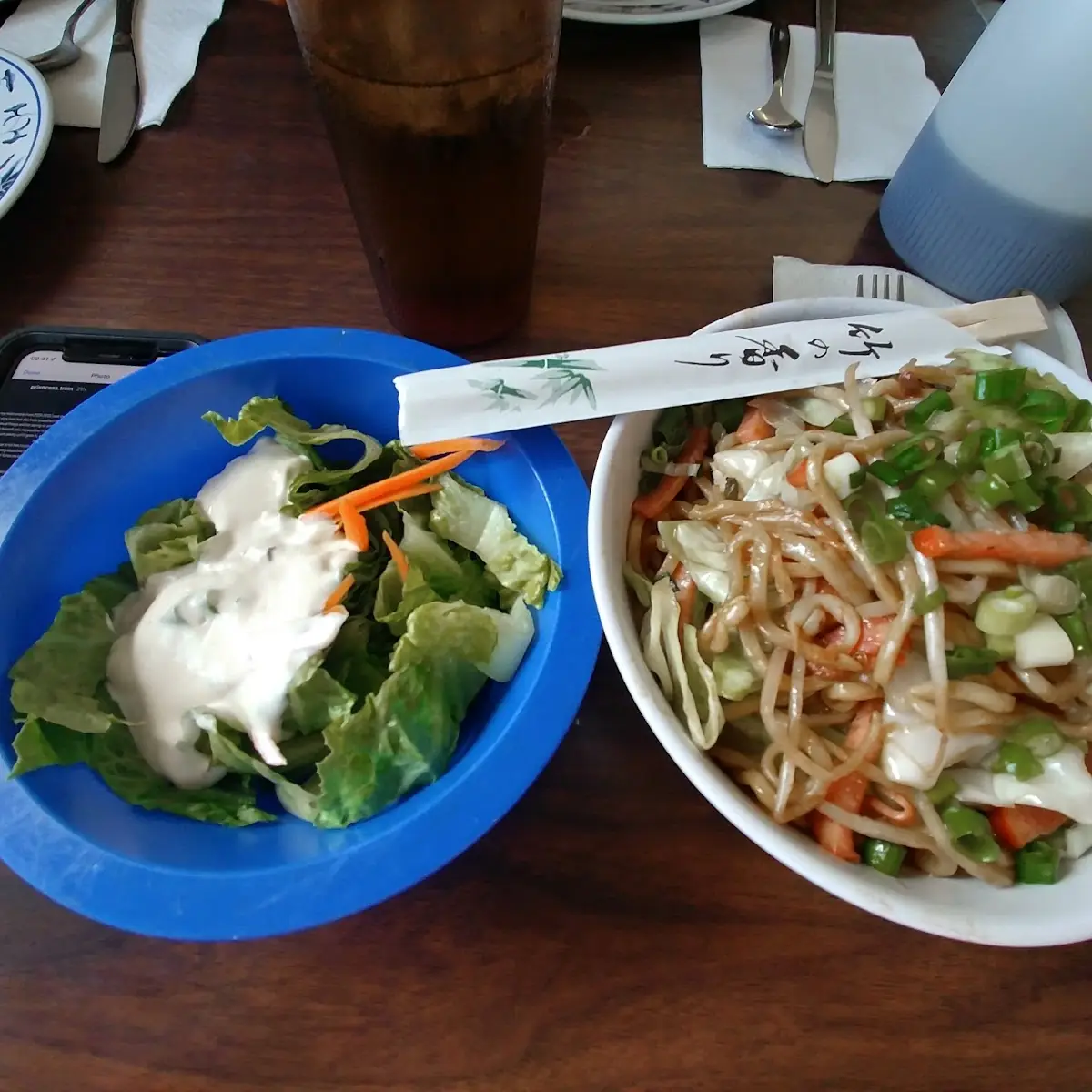 Green Salad and Fried Noodles
