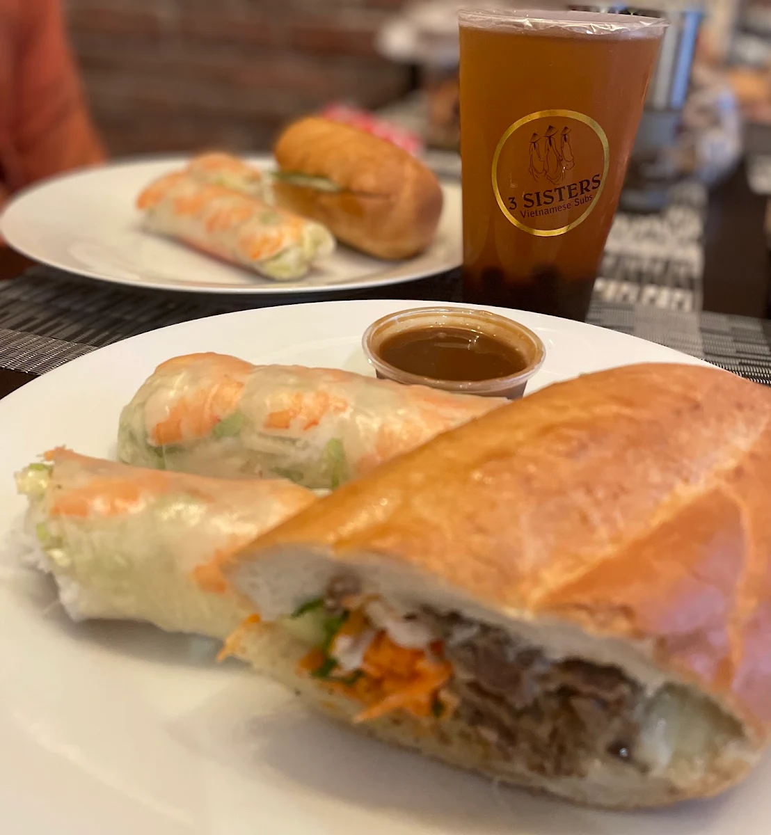 Peach Tea with Boba, 3 Sisters Vietnamese Subs