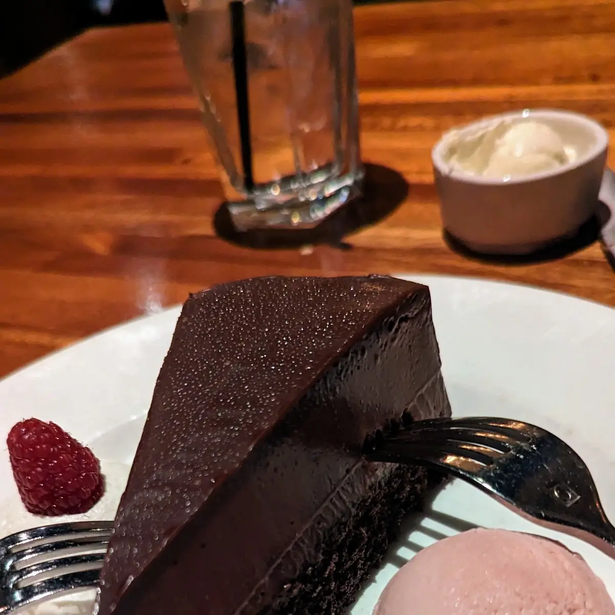 Velvet Chocolate Cake with Raspberry Ice Cream