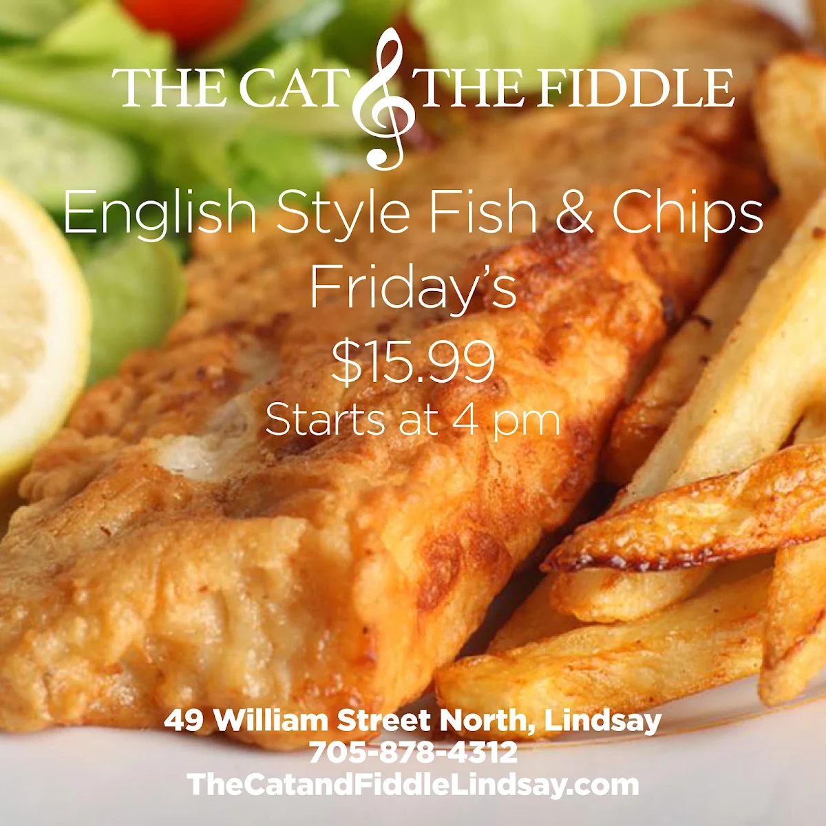Fish 'N' Chips British Style, The Cat & The Fiddle Lindsay