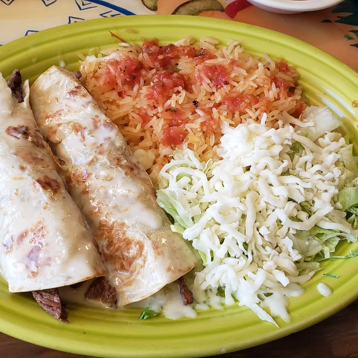 3. One bean burrito, one cheese quesadilla & one bean tostada.