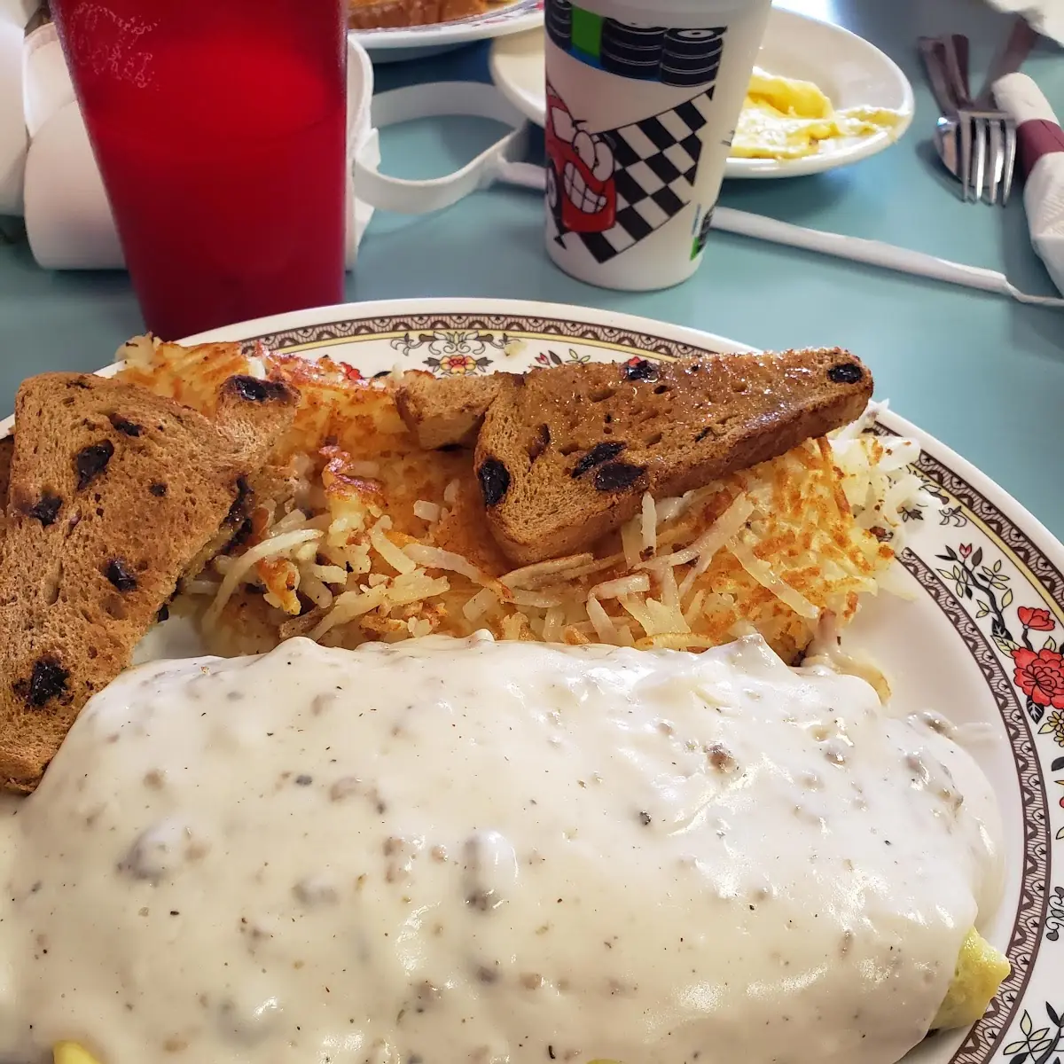 Corned Beef Hash Omelette Topped Country Gravy