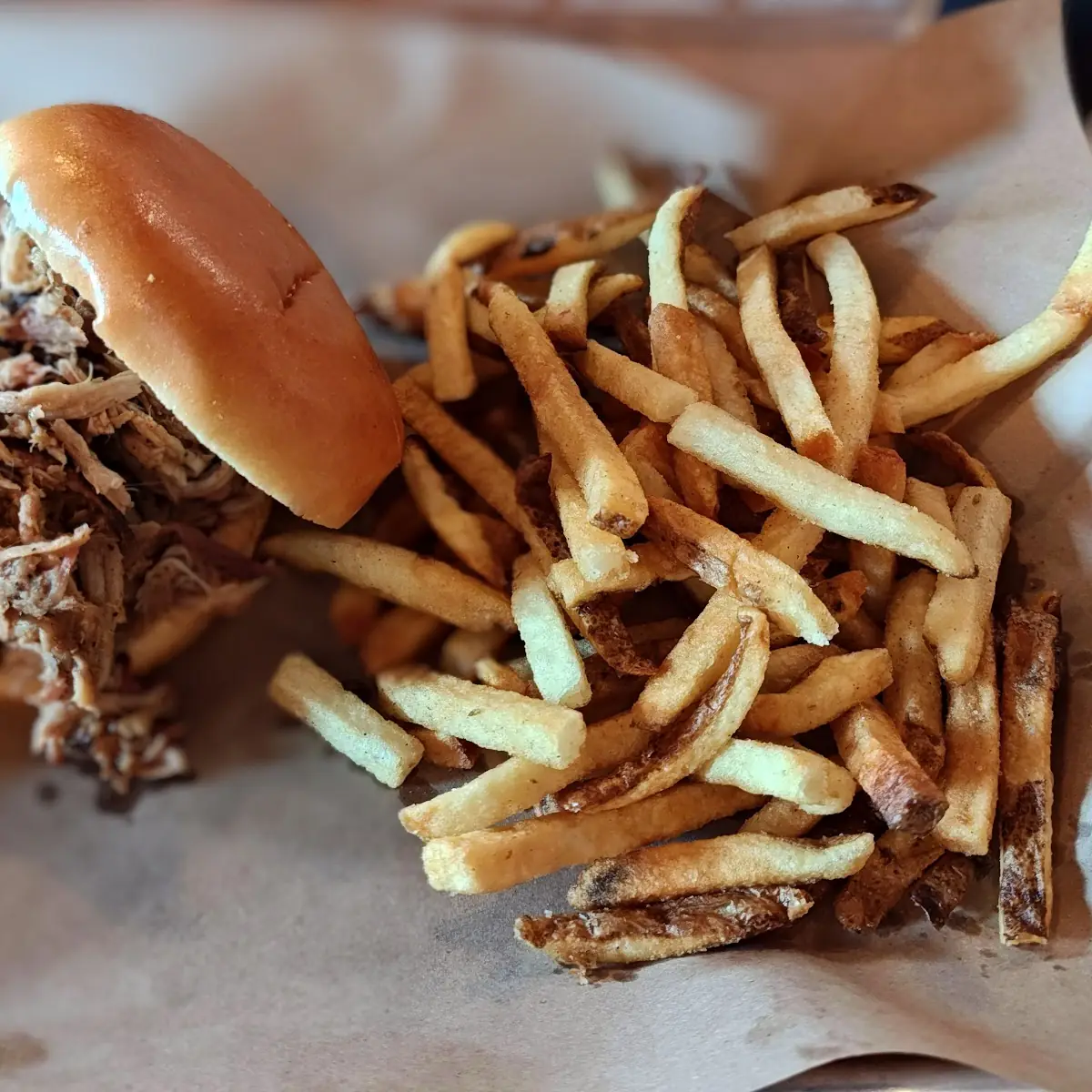 Pulled Pork Sandwich and Fries