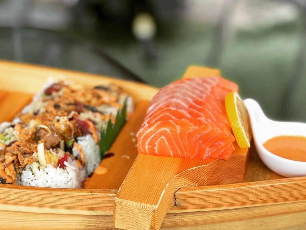 Salmon Sashimi Treasure Island Roll, Mikado Japanese Restaurant