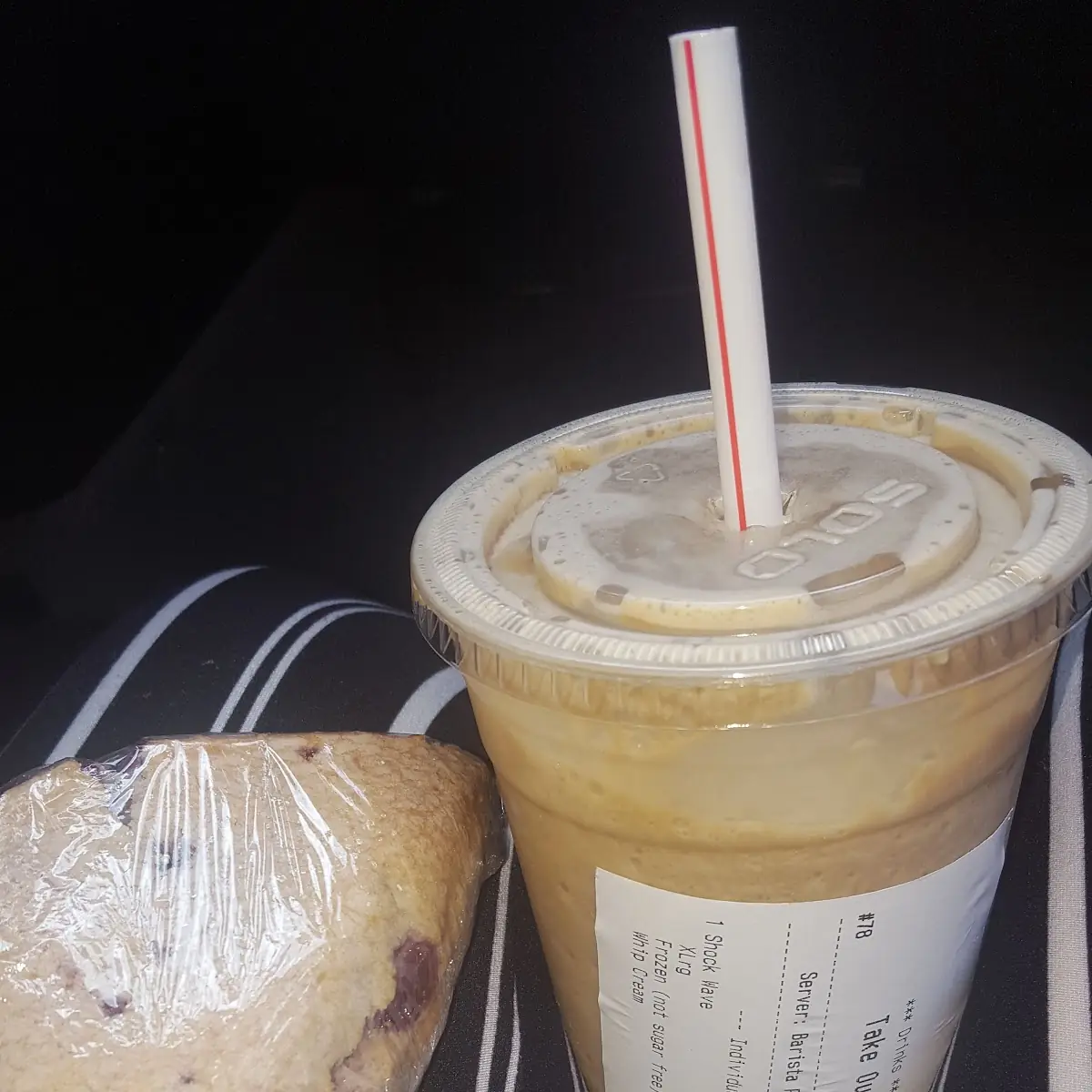 White Chocolate Raspberry Scone and a Frozen Shockwave Hold the Whipped Cream