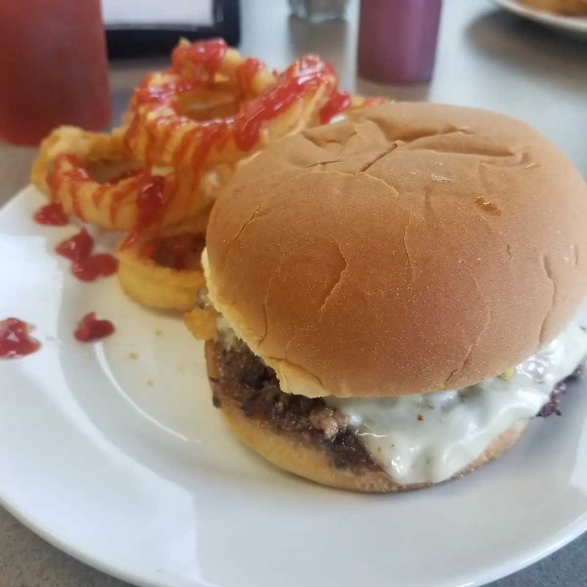 Junkyard Burger and Onion Rings