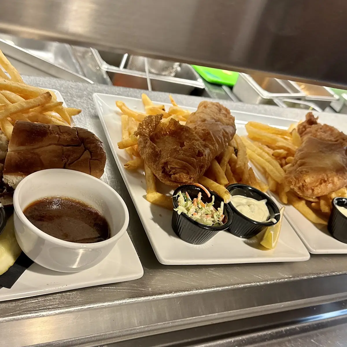 French Dip Fish & Chips Halibut Quesadilla
