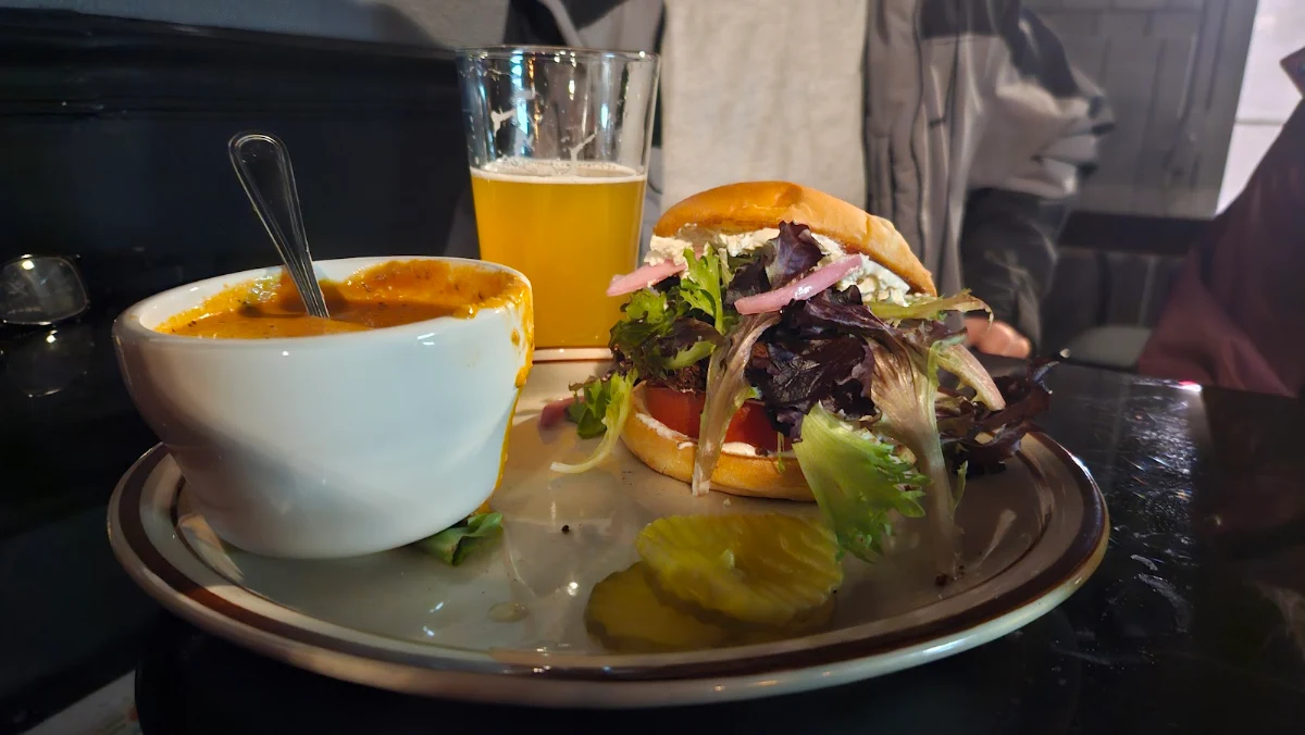 Falafel Burger with Tomato Bisque Soup