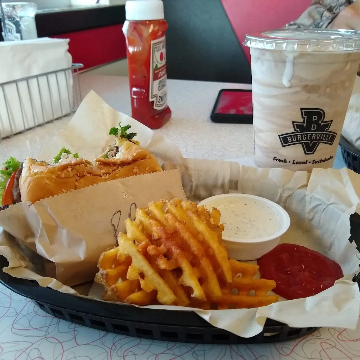 Bacon Cheeseburger Deluxe and Waffle Fries
