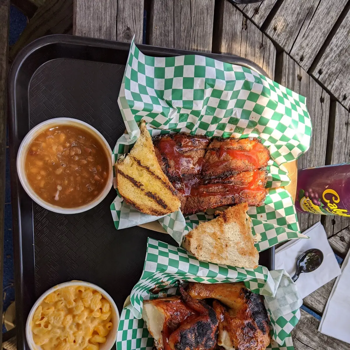 Brisket Sandwich with Beans & Half Chicken with Mac and Cheese