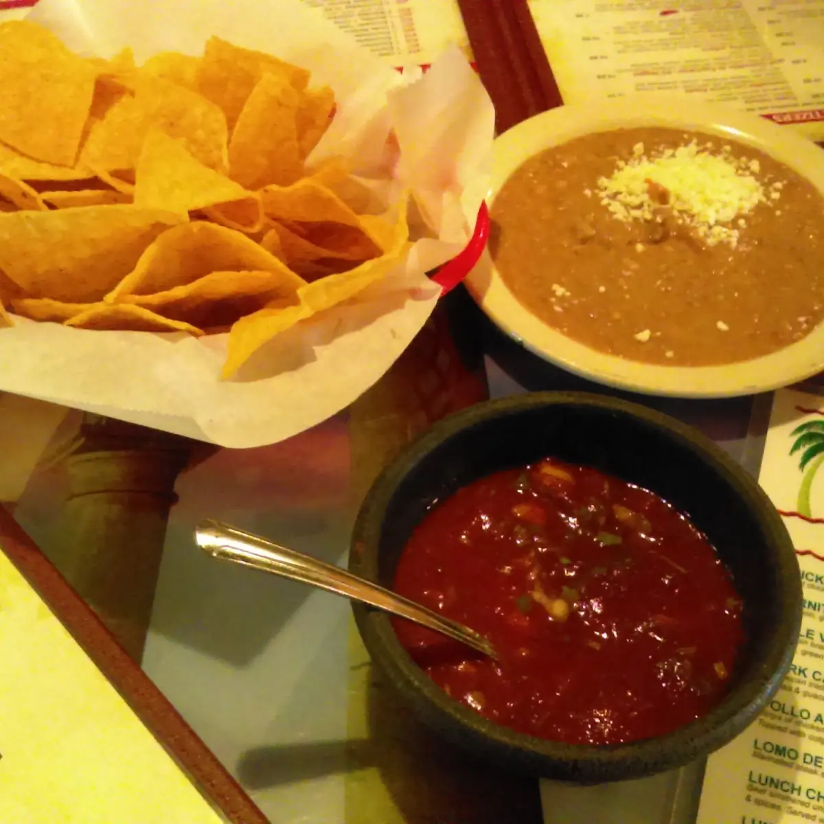 Complementary Chips Salsa and Bean Dip