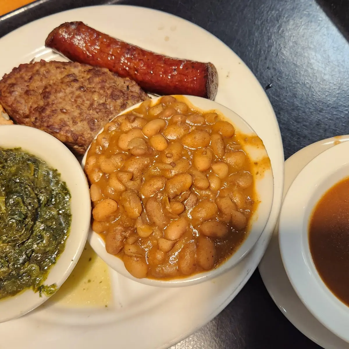 Hamburger Steak Sausage with Veggie Plate