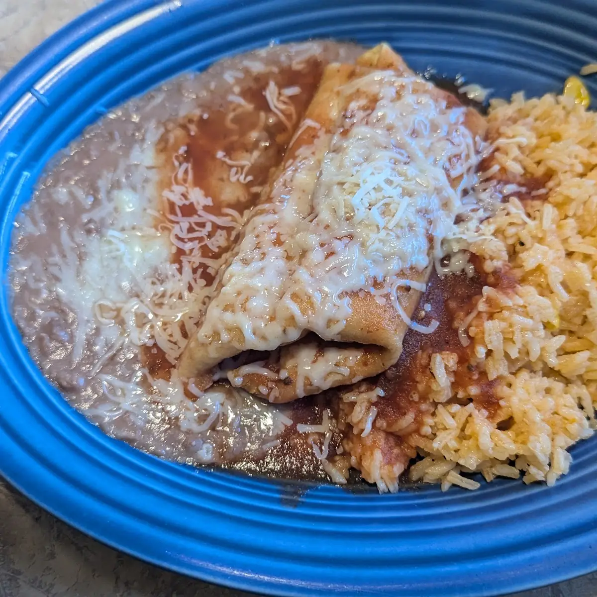 Cheese Enchilada Bean Burrito and Tostada