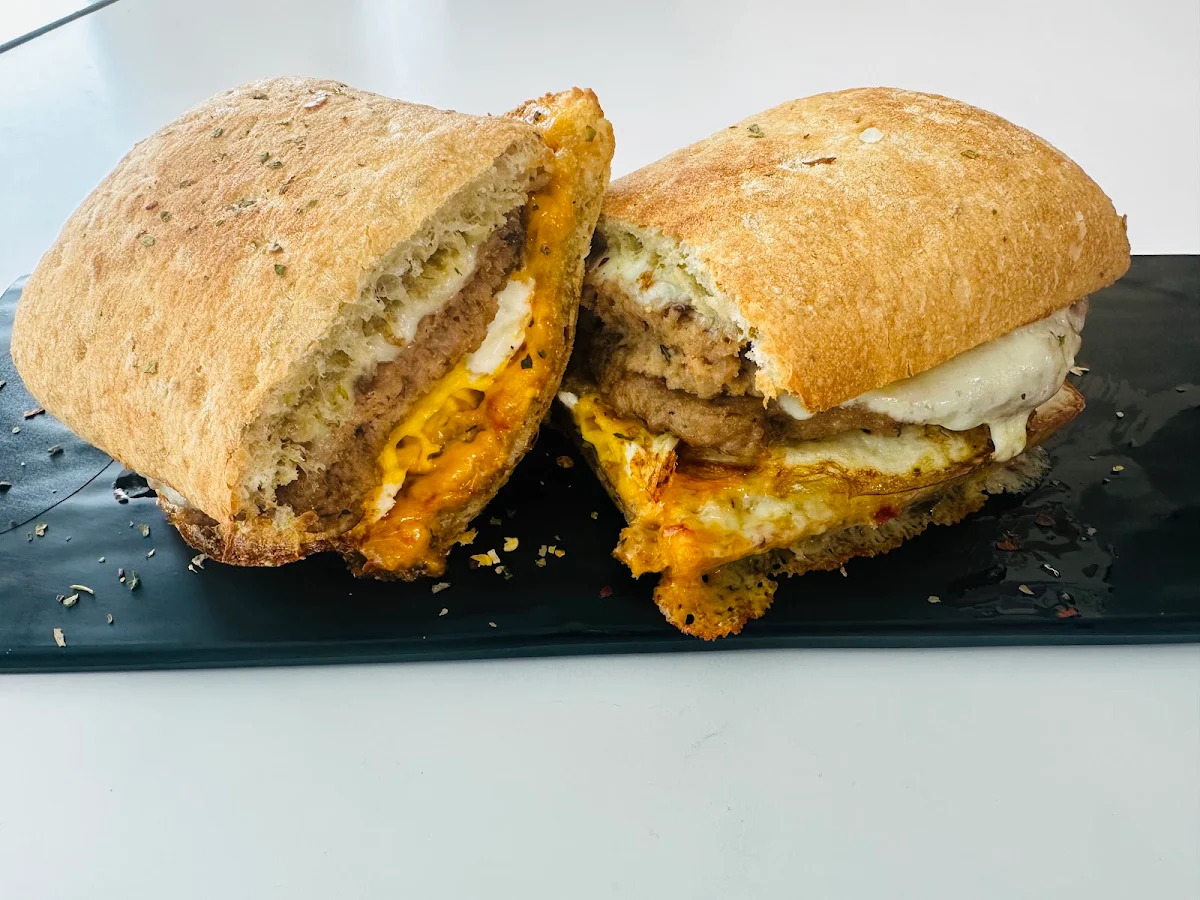 Turkey Sausage Egg and Cheese Ciabatta