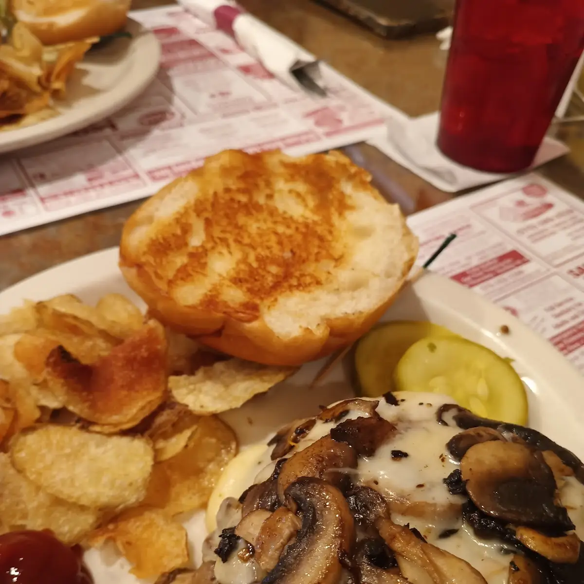 Mushroom Swiss Cheeseburger with Chips