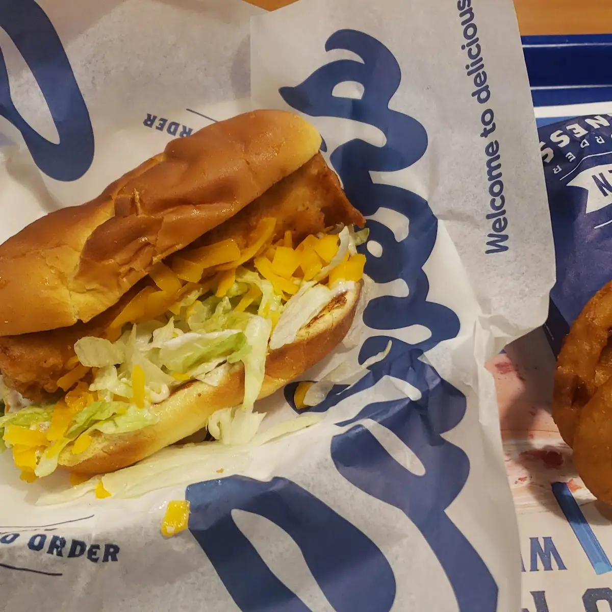 Fish Sandwich with Onion Rings