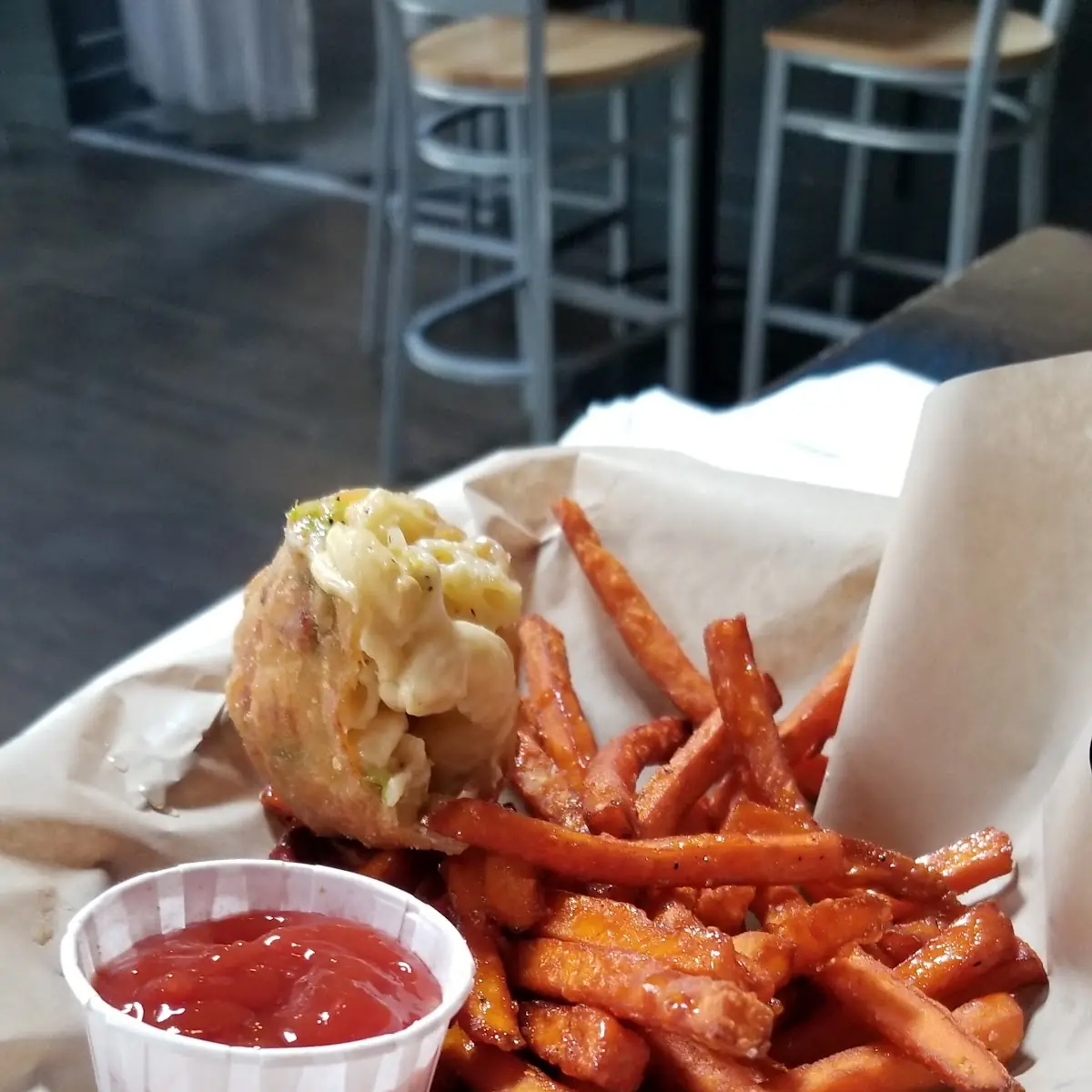 Mac N Cheese Egg Roll on Sweet Potato Fries