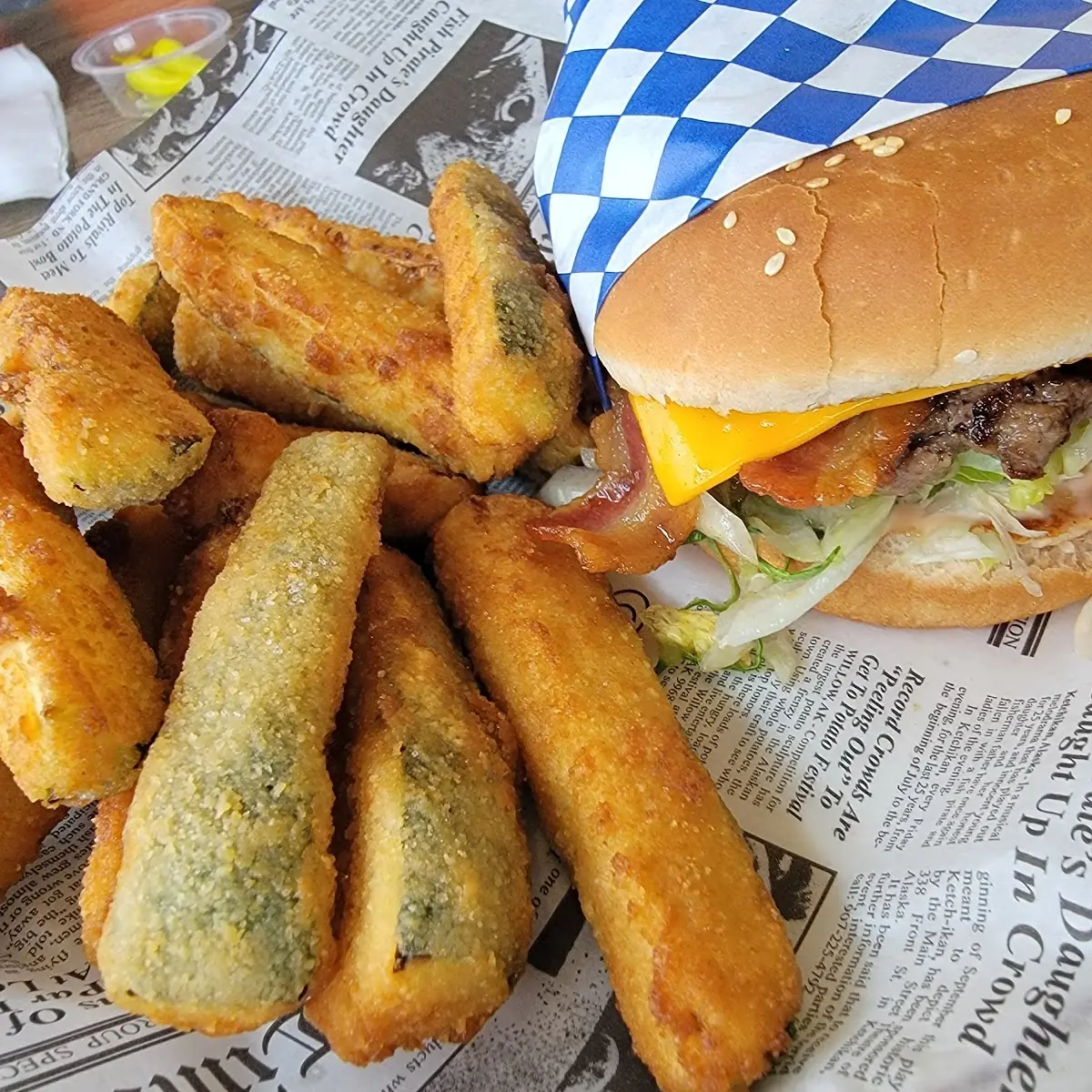 Bacon Cheeseburger with Zucchini Sticks