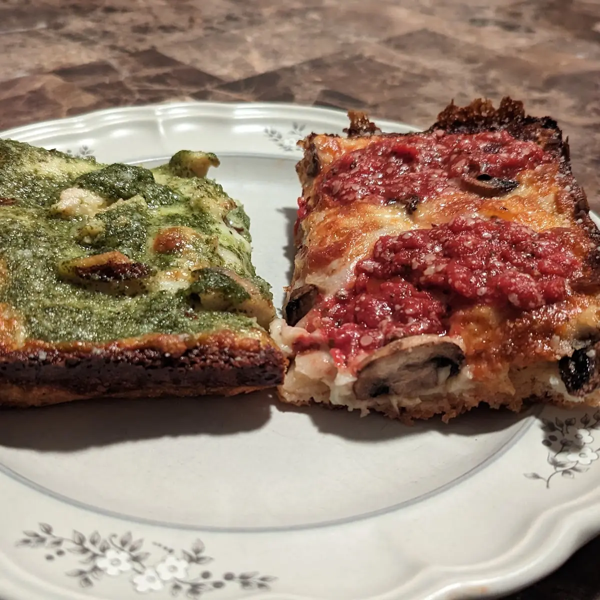 Pesto Pizza and Pepperoni Pizza