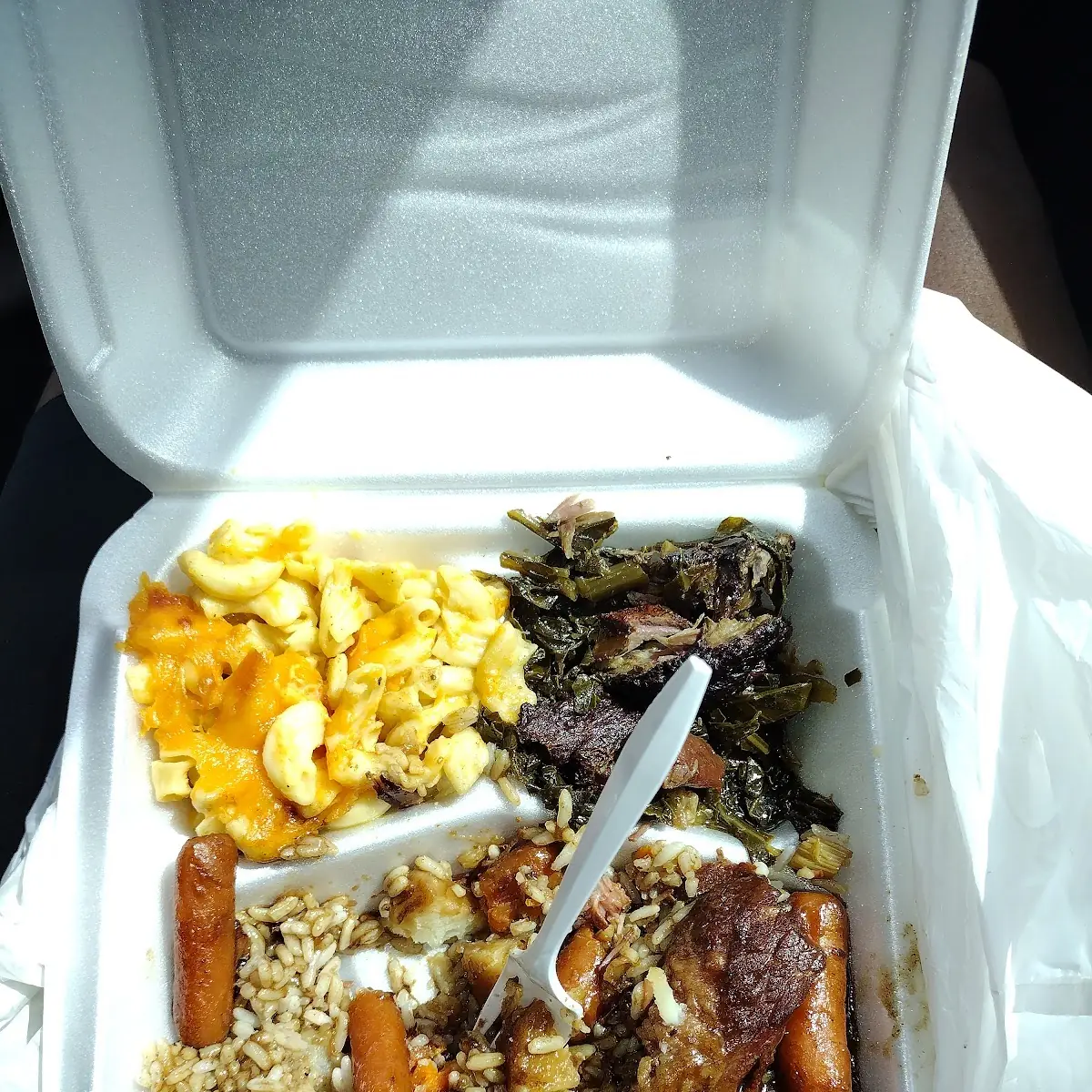 Stew Beef Rice Collard Greens & Mac N Cheese
