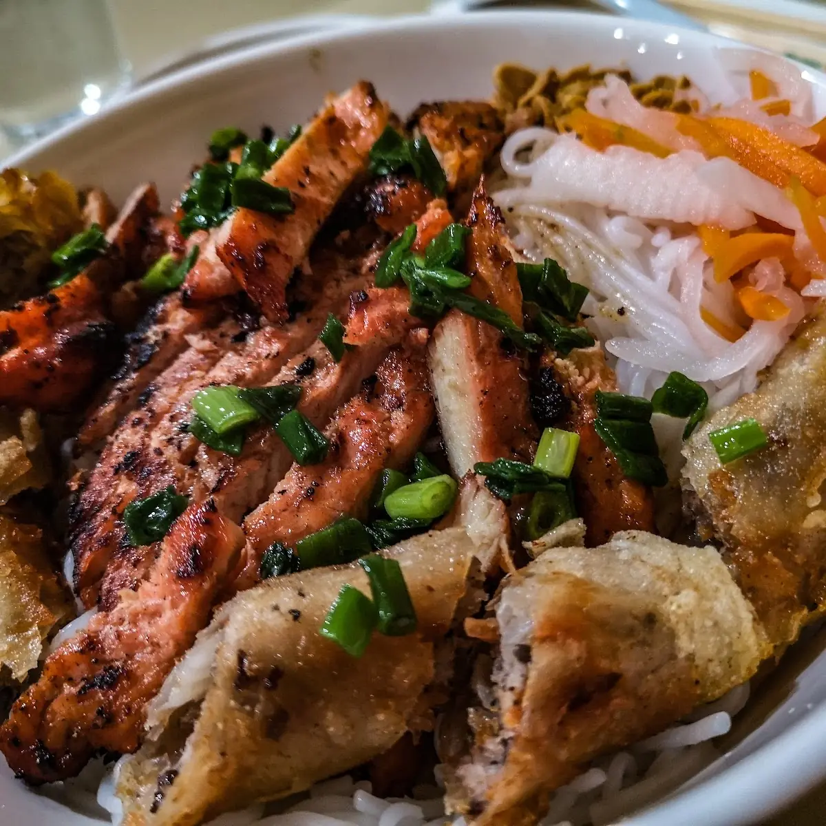 Vermicelli Bowl with Chicken and Egg Rolls