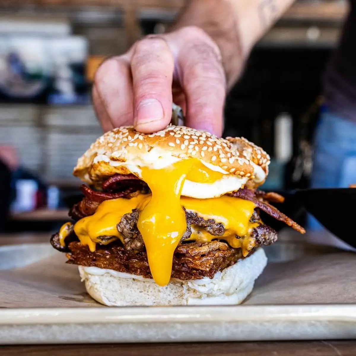 Double Cheeseburger and Beer Pint