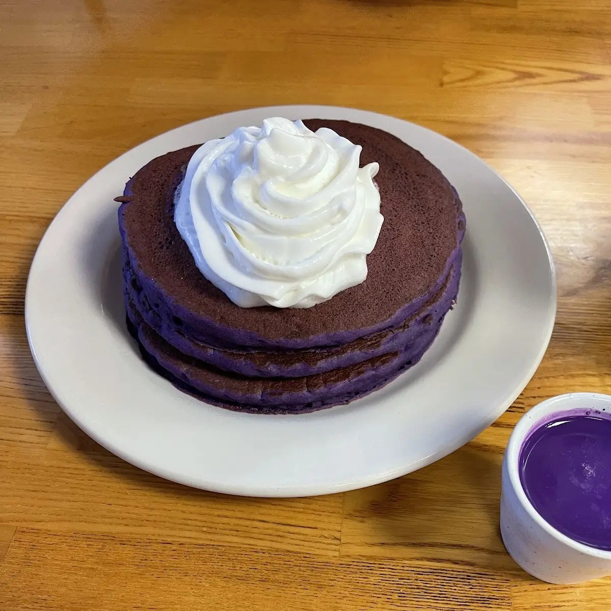 Ube Pancakes with Whipped Cream Topping