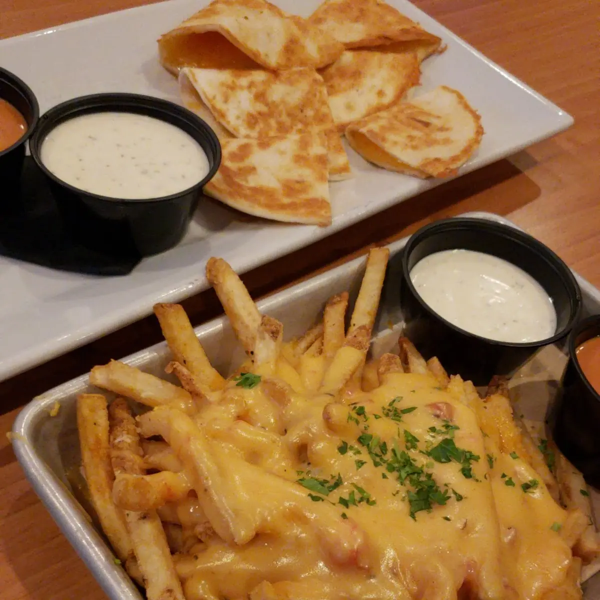 Loaded Cheese Fries and Cheese Quesadilla