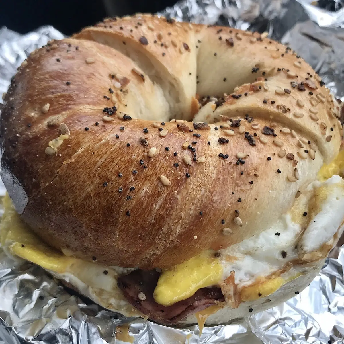 Egg and Cheese Sandwich on Everything Bagel