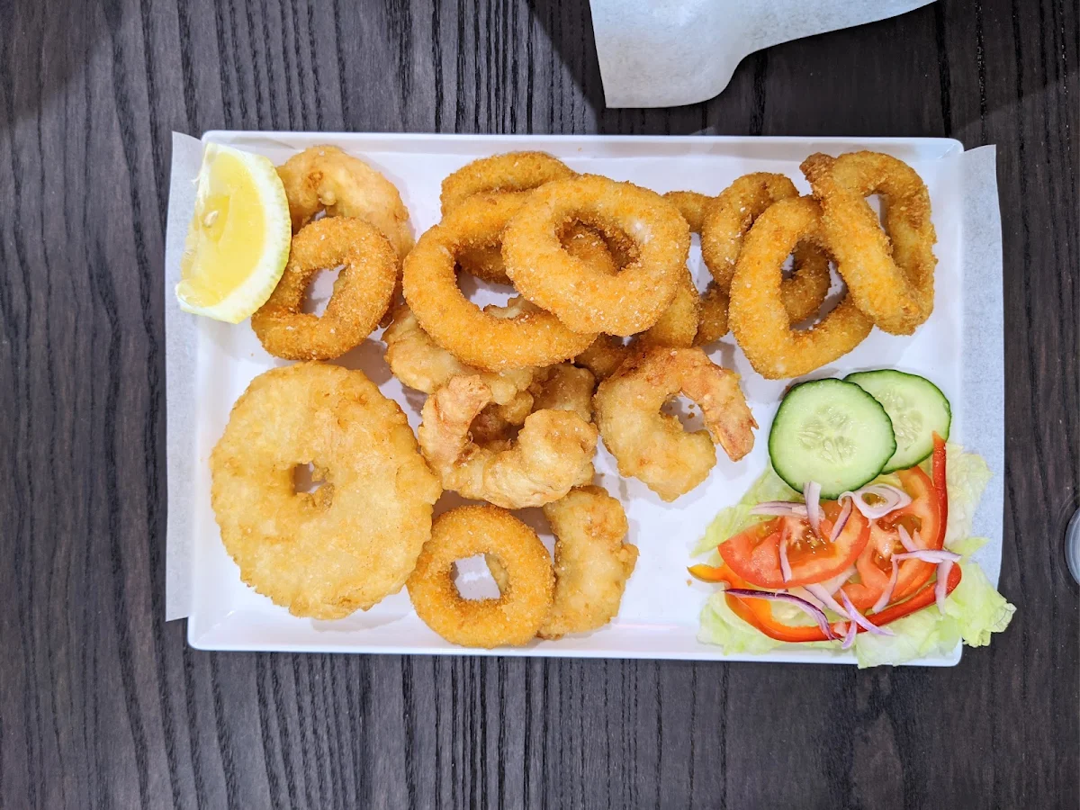 Battered Tiger Prawns, Koi Japanese Fish & Chips