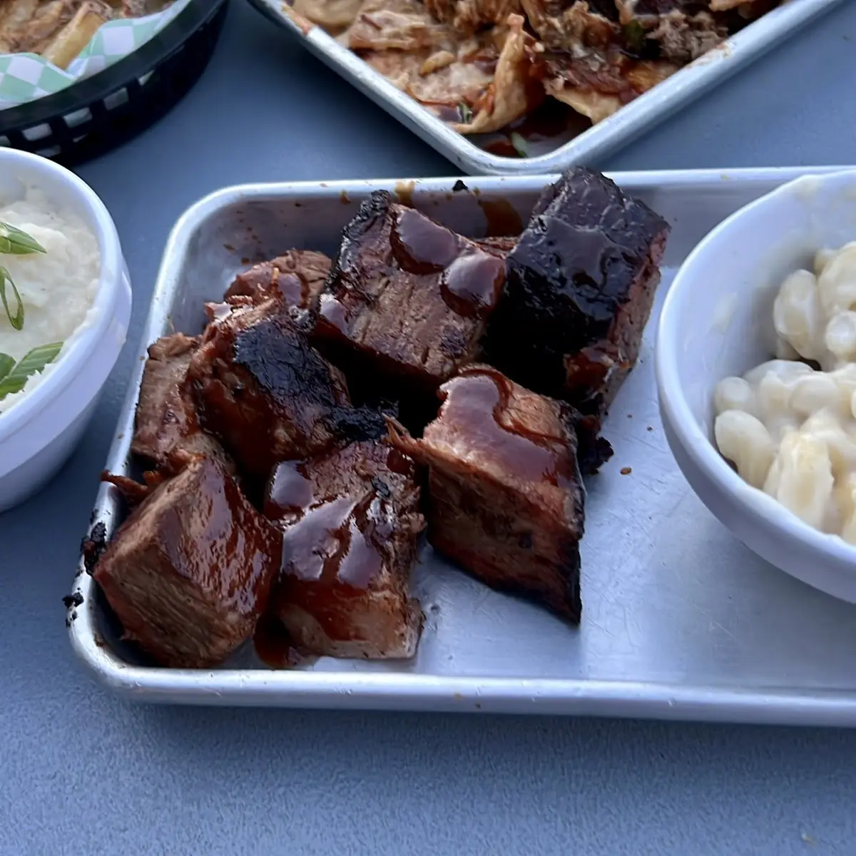 Burnt Ends with Mac and Cheese