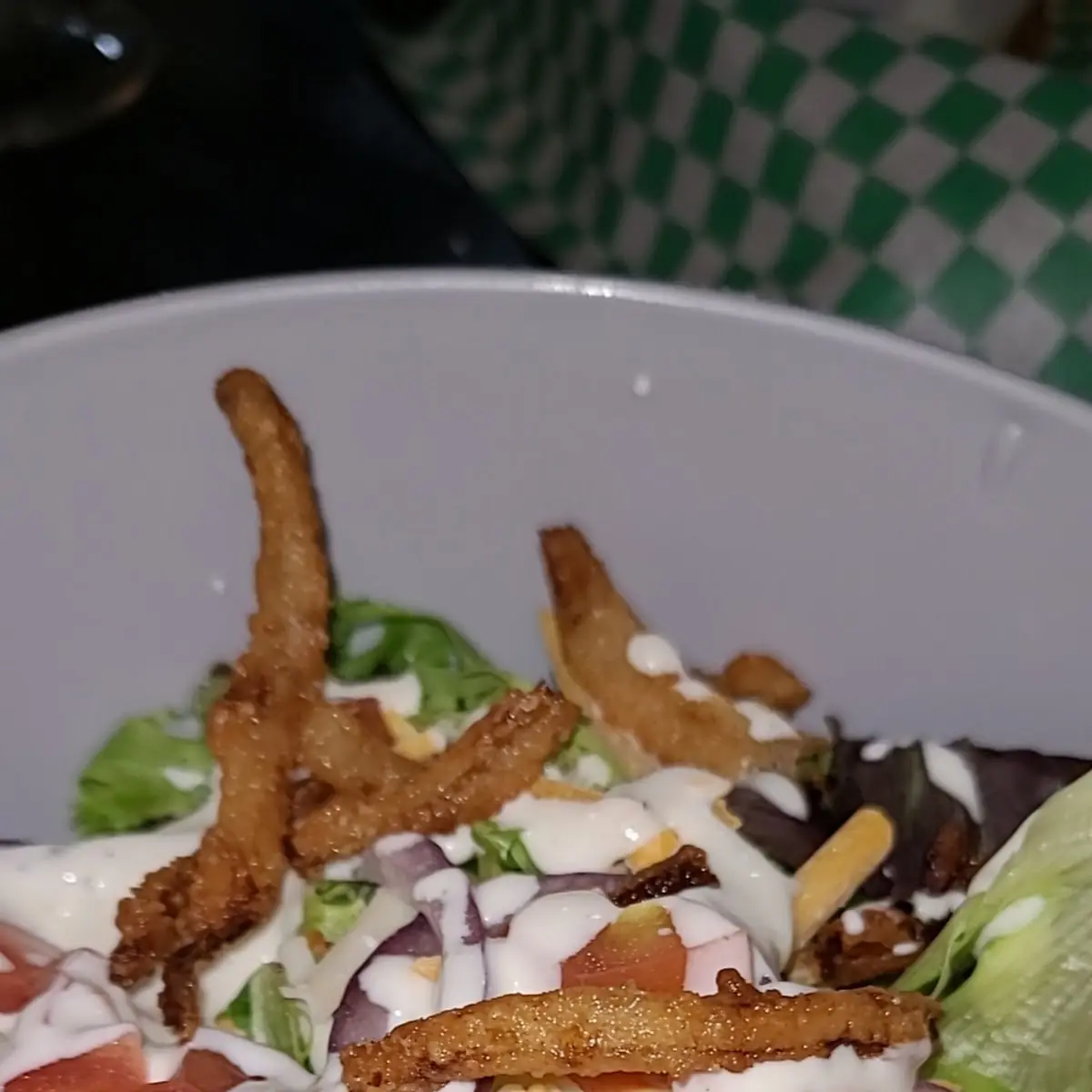 House Salad with Onion Rings on Top
