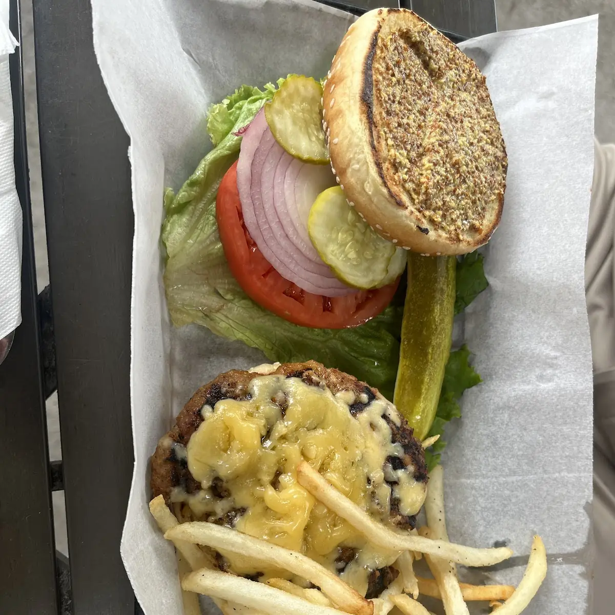 Juicy Burger with Fries and Bun